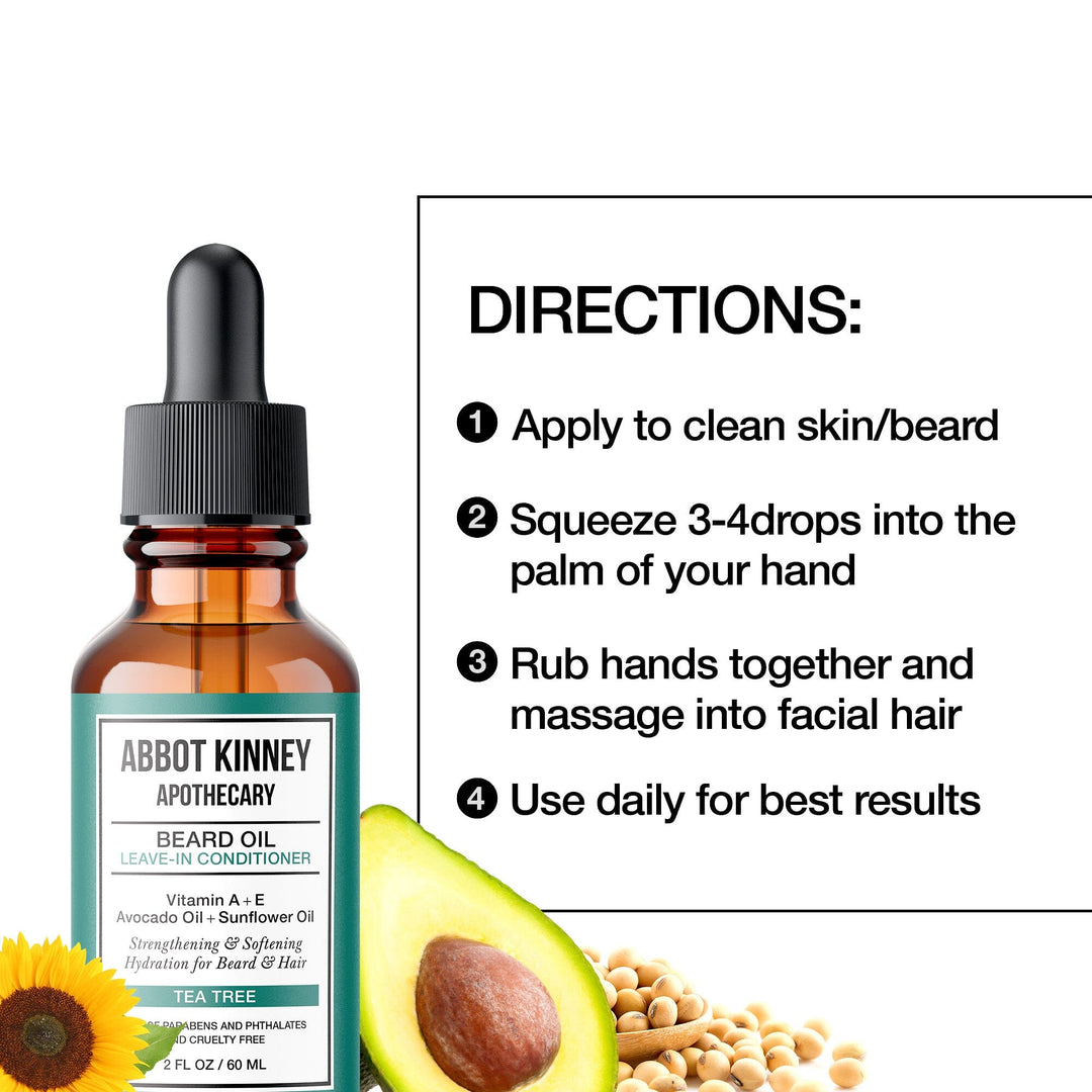 Softening Beard and Mustache Oil, Strengthens and Conditions, Tea Tree, 2 oz by Abbot Kinney Apothecary by  Los Angeles Brands