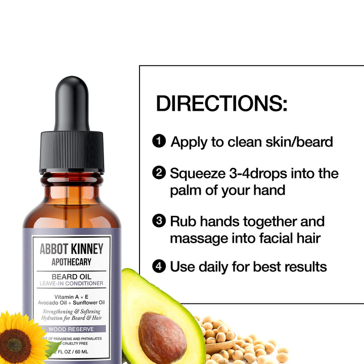 Softening Beard and Mustache Oil, Strengthens and Conditions, Wood Reserve, 2oz by Abbot Kinney Apothecary by  Los Angeles Brands