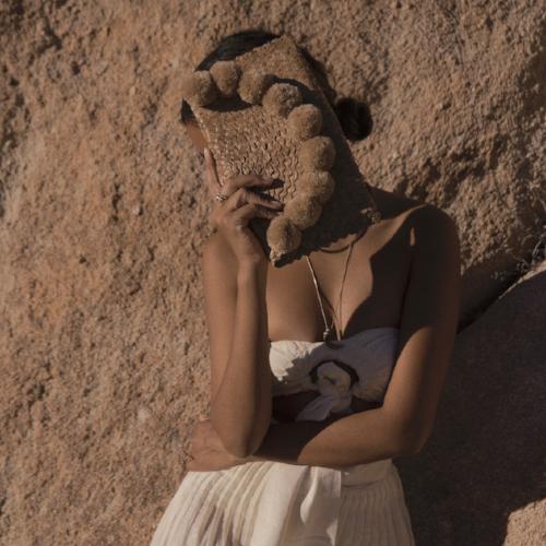 Natural Margarita Straw Party Clutch, with Nude Pom-poms by BrunnaCo