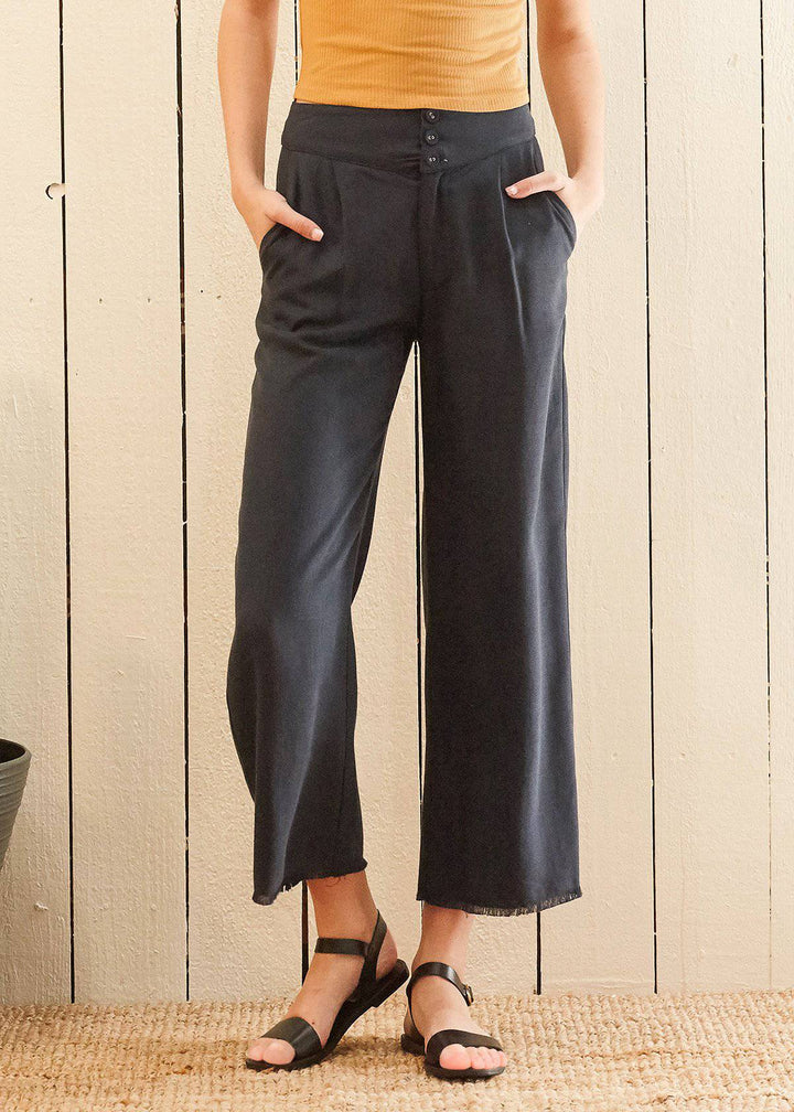 WomenFringe Hem Cropped Pants in Navy by Shop at Konus