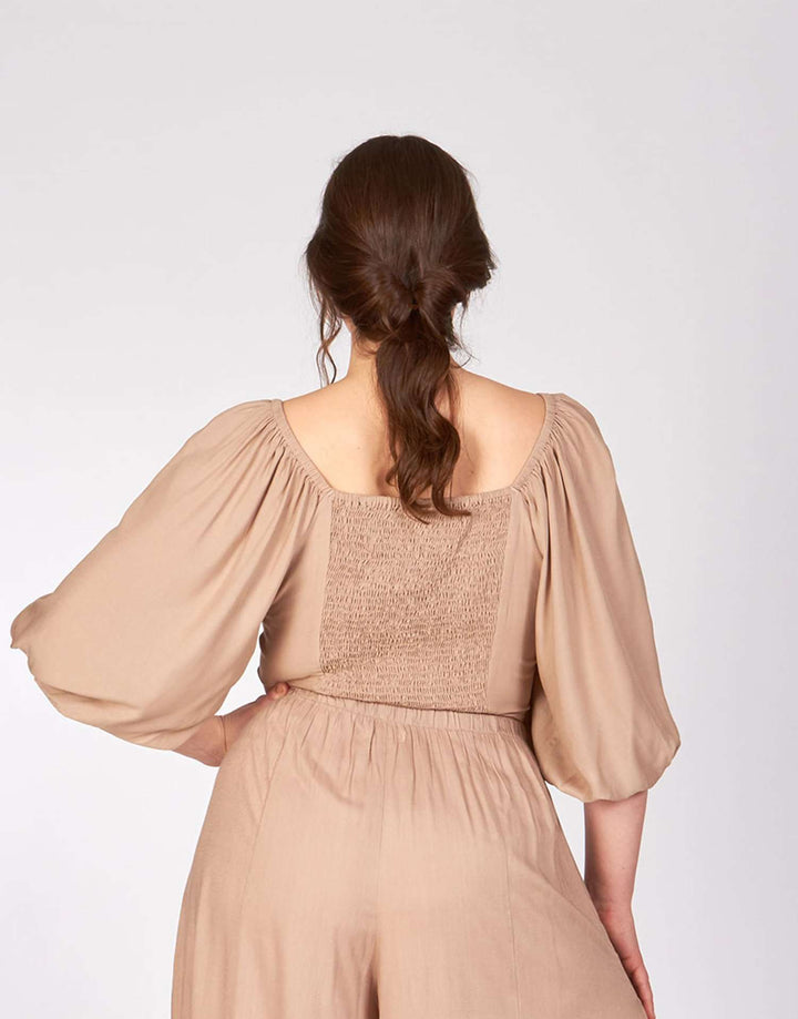 Almond Puff Sleeve Carolina Crop Top by LUVMEMORE