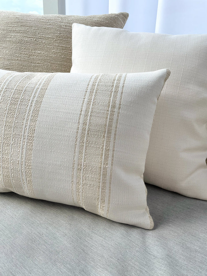 Beach Club Beige Stripe Indoor and Outdoor Pillow by Anaya