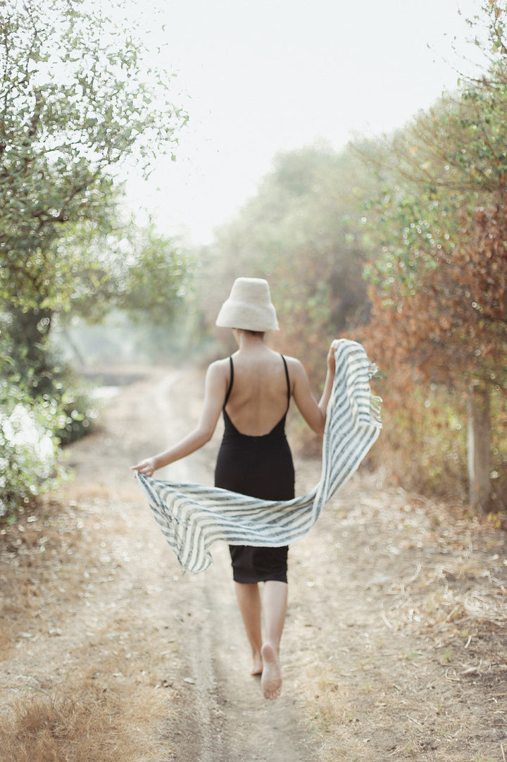 Fatima Hand-loomed Raw Cotton Scarf, in Black by BrunnaCo