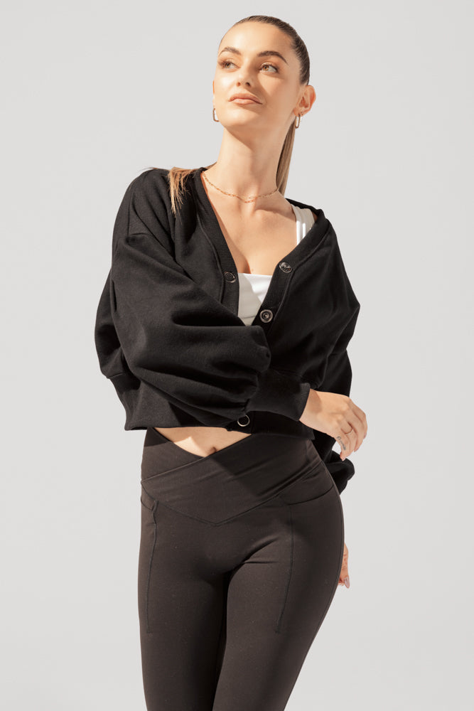 Belle Cropped Cardigan - Black by POPFLEX®