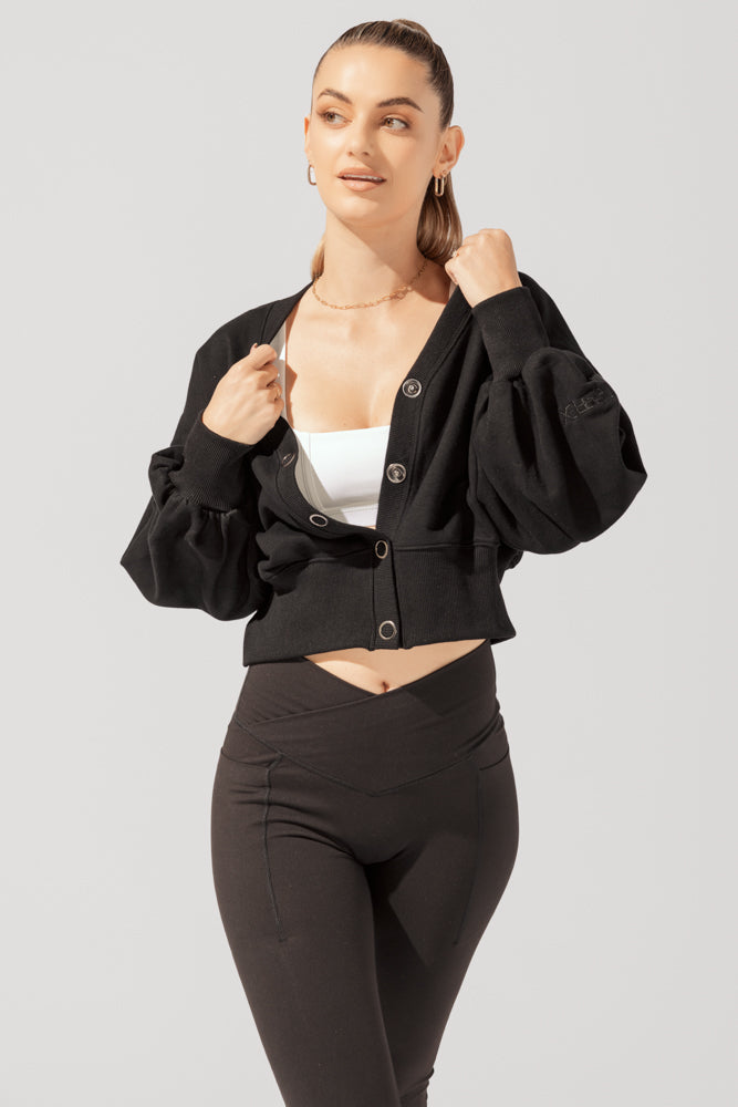 Belle Cropped Cardigan - Black by POPFLEX®