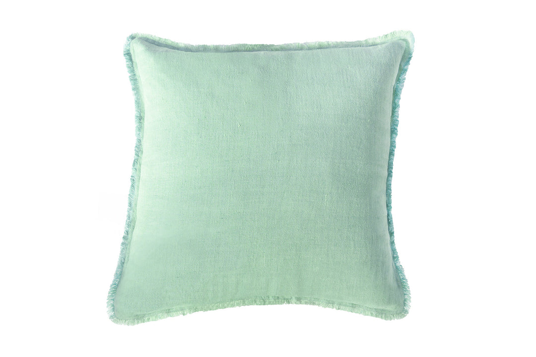 Mint Green So Soft Fringe Linen Pillows by Anaya