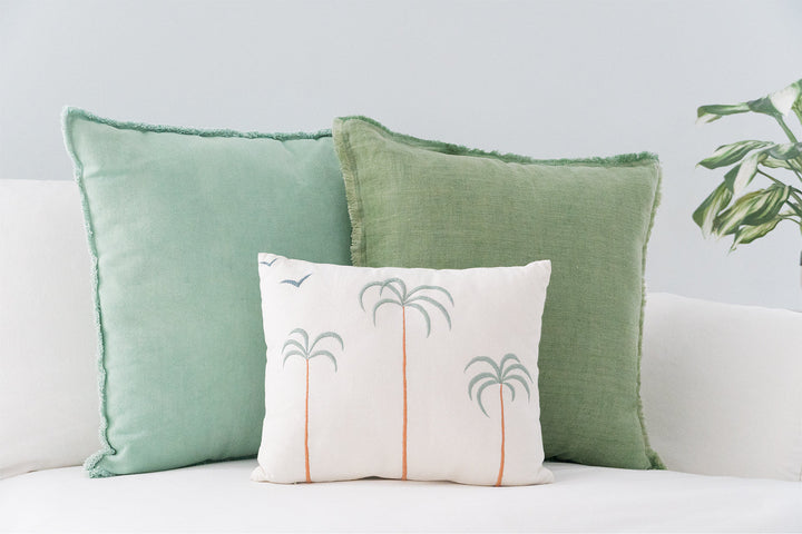 Mint Green So Soft Fringe Linen Pillows by Anaya